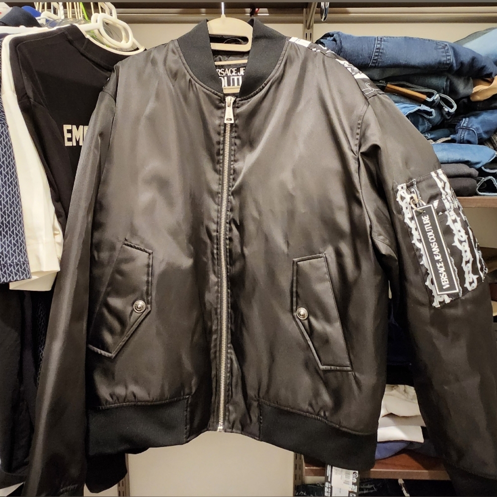 Versace Jeans logo chain baseball jacket